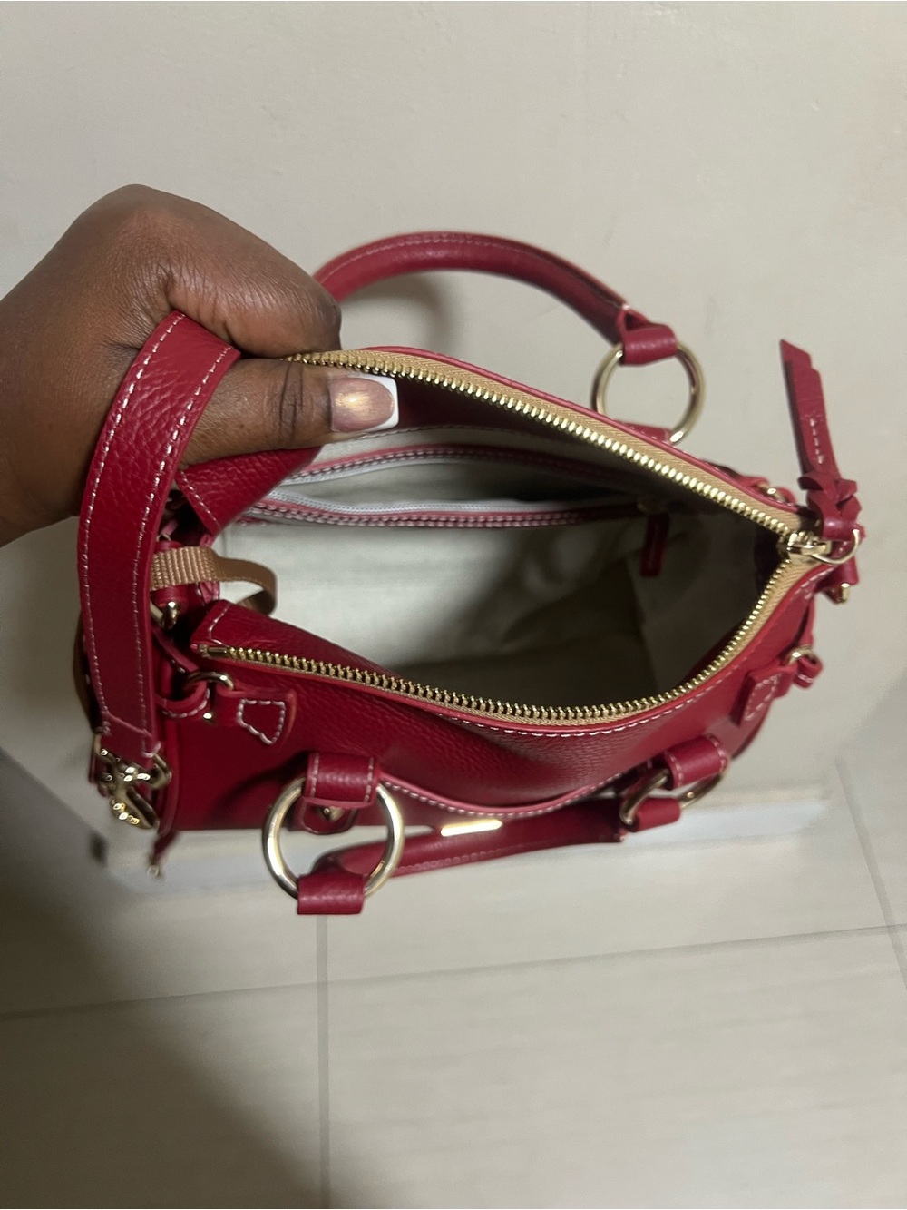 Dooney & Bourke Lucca Satchel in Cranberry - Picture 3 of 5